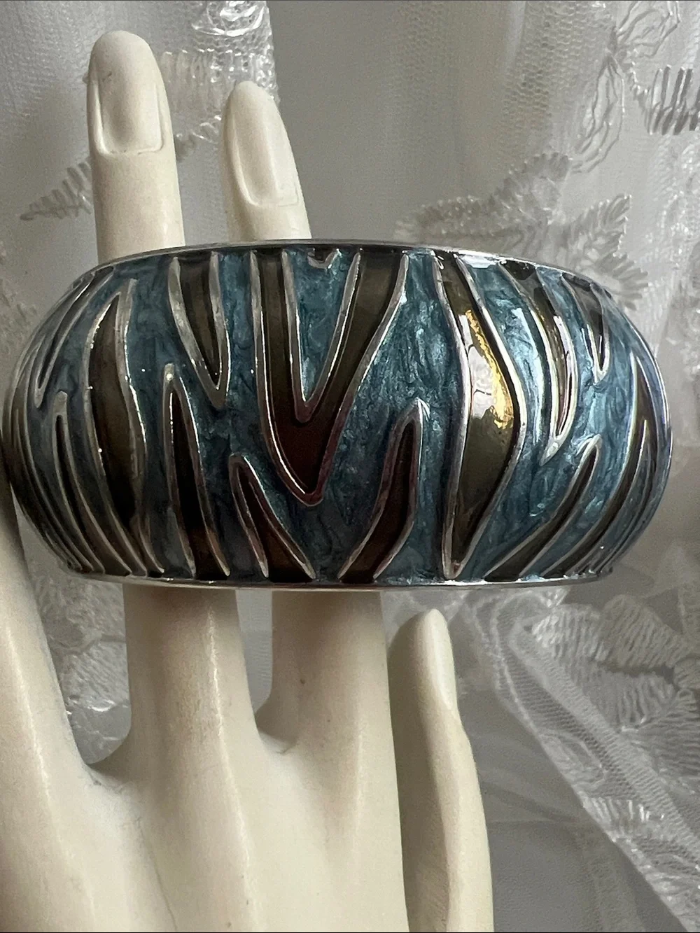 Women’s Teal Patterned Wide Bangle Bracelet